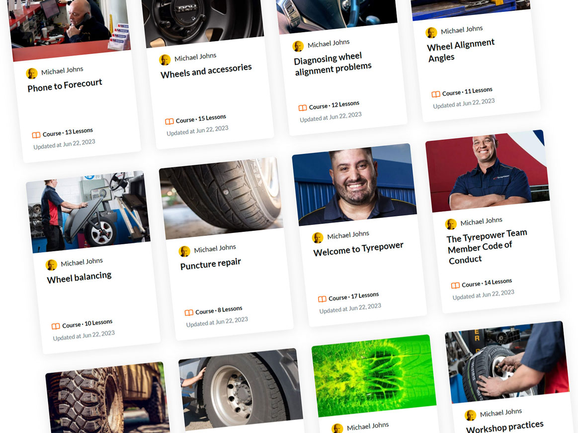 Thumbnails of Rise courses I created for Tyrepower