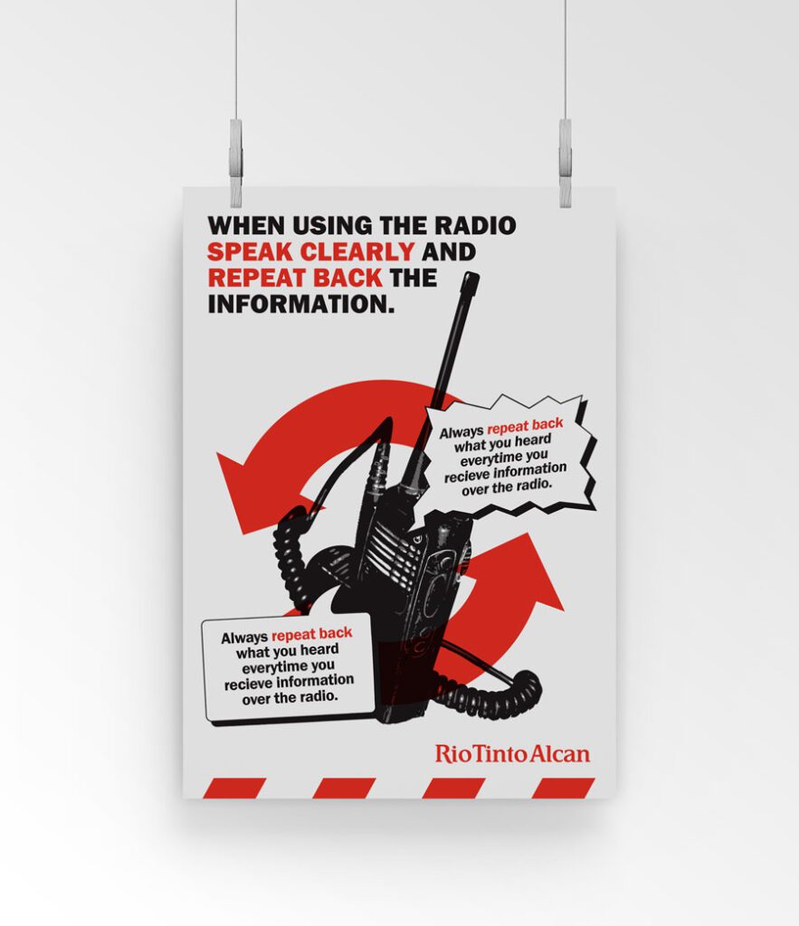 Image of a poster mock-up with the Rio Tinto Alcan Radio Etiquette poster